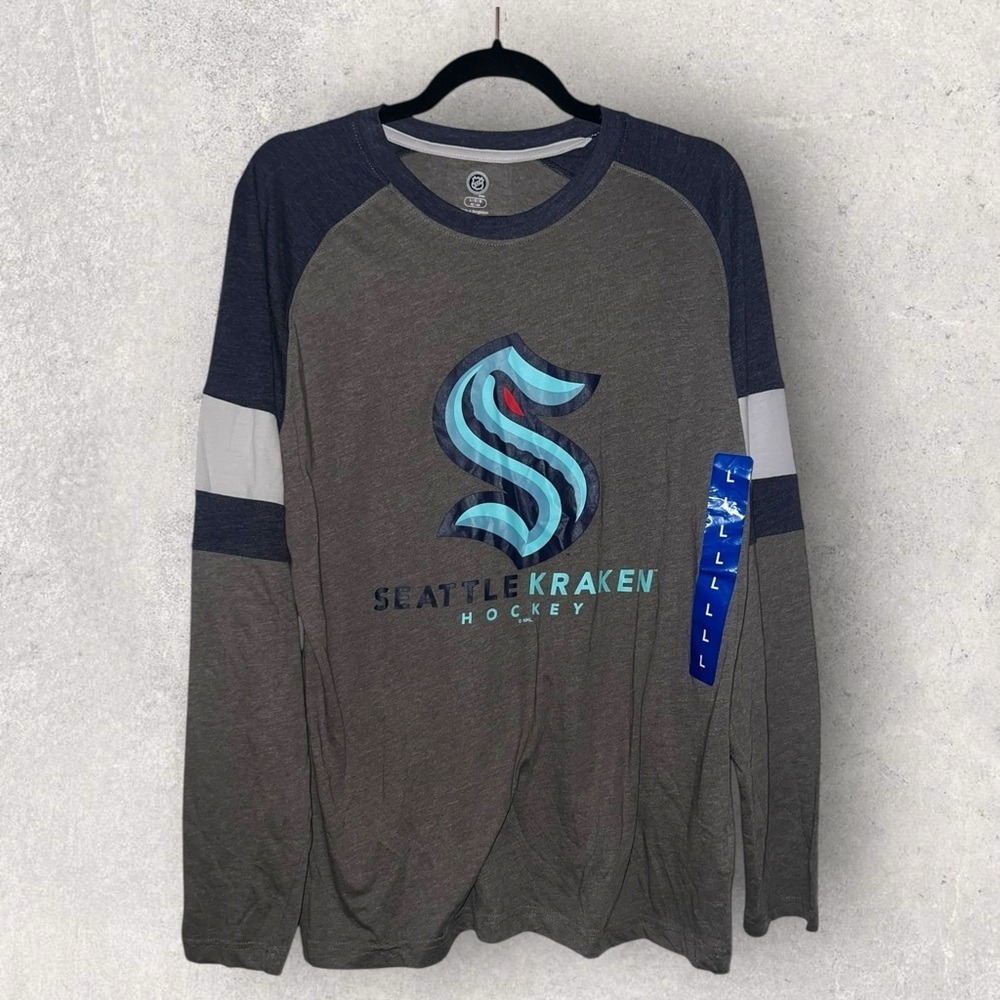 NHL Seattle Kraken Men's Long Sleeve Shirt‎ - Gray and Navy